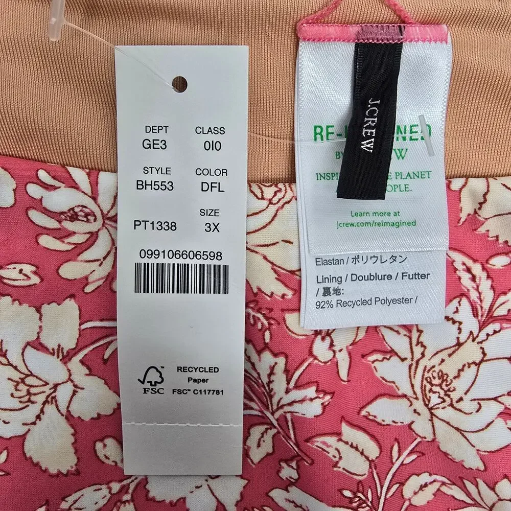 NWT  J. Crew Curved Waist Cheeky Bikini Bottoms Plus Size 3X Pink Floral BH553